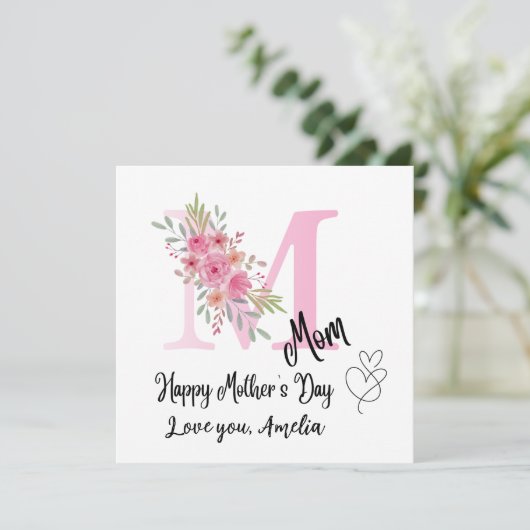 Personalized Mom Initial Floral Flat Card カード (スタンド正面)