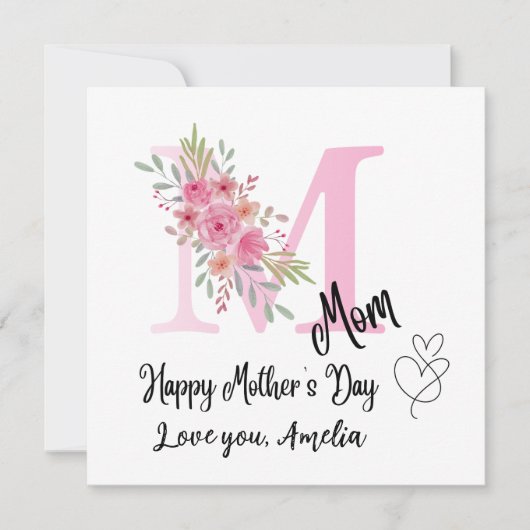 Personalized Mom Initial Floral Flat Card カード (正面)
