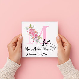 Personalized Mom Initial Floral Flat Card カード