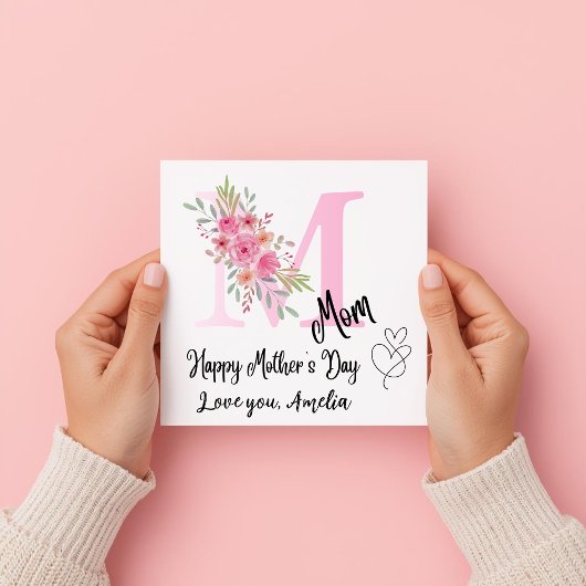 Personalized Mom Initial Floral Flat Card カード