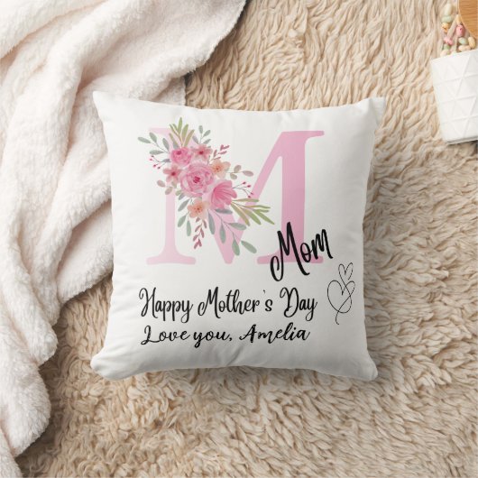 Personalized Mom Initial Throw Pillow クッション (ブランケット)