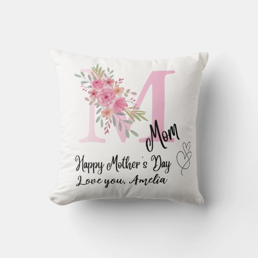 Personalized Mom Initial Throw Pillow クッション (正面)