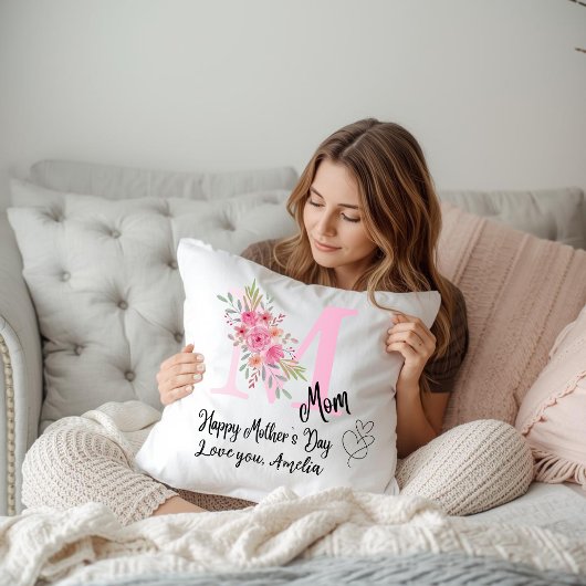 Personalized Mom Initial Throw Pillow クッション