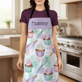 Personalized Mom Lavender Teal Cupcake Baking Crew エプロン