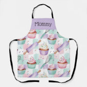Personalized Mom Lavender Teal Cupcake Baking Crew エプロン (正面)