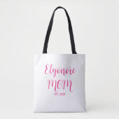 Personalized Mom Name Established Date Pink Script トートバッグ (正面)