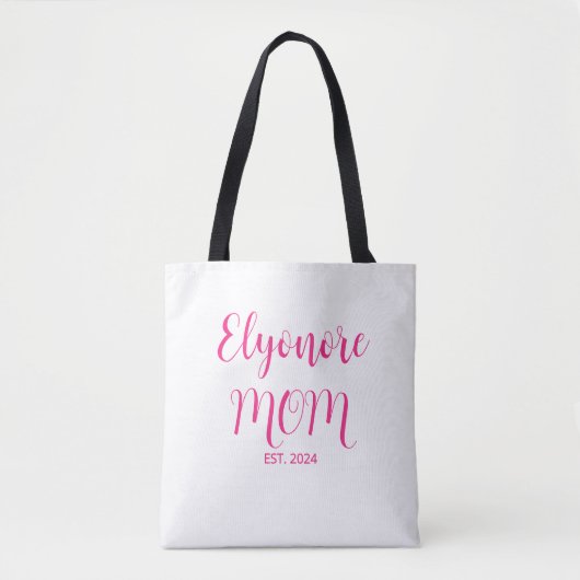 Personalized Mom Name Established Date Pink Script トートバッグ (正面)