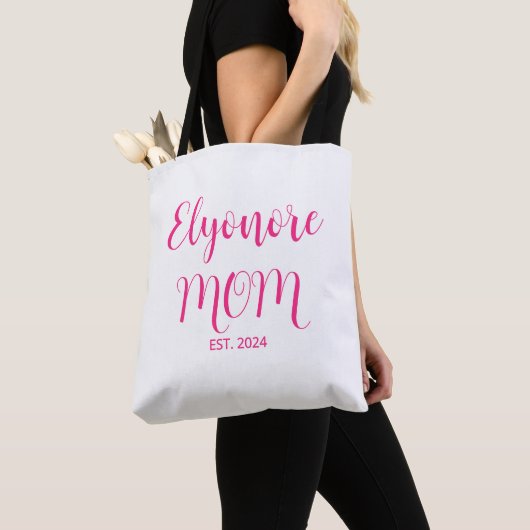 Personalized Mom Name Established Date Pink Script トートバッグ (クローズアップ)