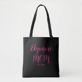 Personalized Mom Name Established Date Pink Script トートバッグ (正面)