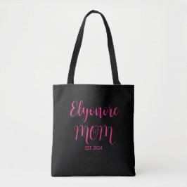 Personalized Mom Name Established Date Pink Script トートバッグ