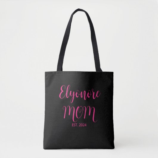 Personalized Mom Name Established Date Pink Script トートバッグ (正面)