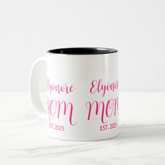 Personalized Mom Name Established Pink Script  ツートーンマグカップ (正面左)