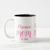 Personalized Mom Name Established Pink Script  ツートーンマグカップ (左)