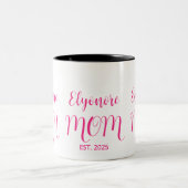 Personalized Mom Name Established Pink Script  ツートーンマグカップ (中央)