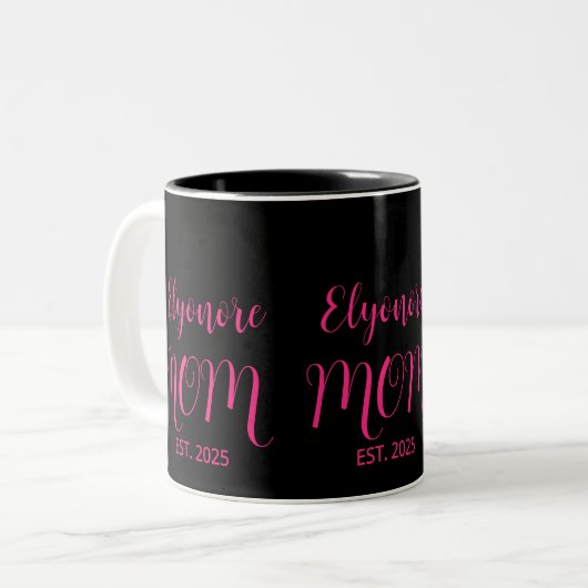 Personalized Mom Name Established Pink Script  ツートーンマグカップ (正面左)