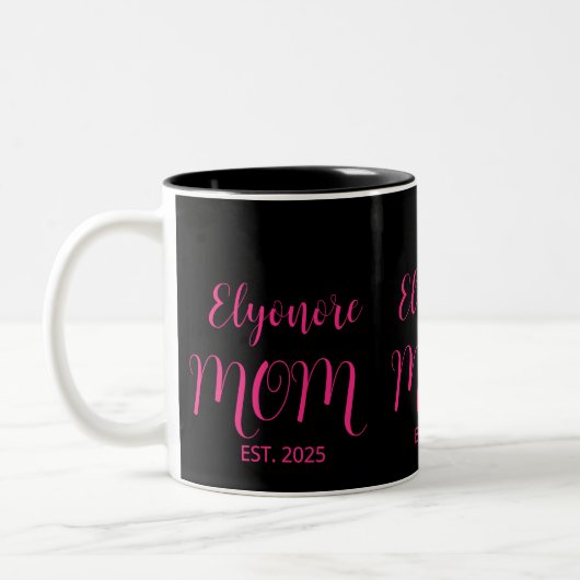 Personalized Mom Name Established Pink Script  ツートーンマグカップ (左)