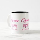 Personalized Mom Name Two Date Pink Script  ツートーンマグカップ (正面左)