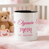 Personalized Mom Name Two Date Pink Script ツートーンマグカップ