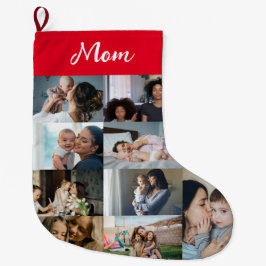 Personalized Mom Photo Collage Christmas Stocking  ラージクリスマスストッキング