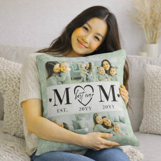 Personalized Mom Photo  Sage Green クッション