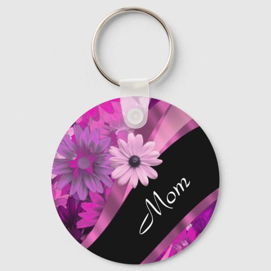 Personalized mom pink floral キーホルダー (正面)