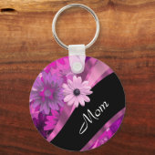 Personalized mom pink floral キーホルダー (正面)