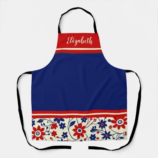 Personalized Mom Red White Blue Floral エプロン (正面)