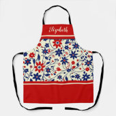Personalized Mom Red White Blue Floral エプロン (正面)