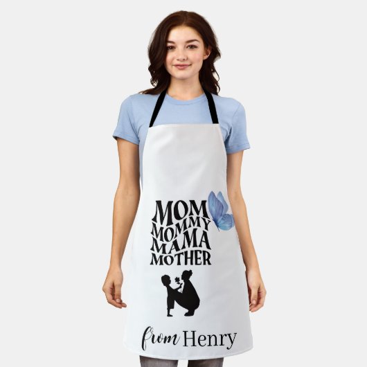 Personalized Mom Typography Apron エプロン (着用した状態)