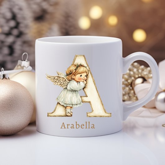 Personalized Monogram A Initial Christmas Angel コーヒーマグカップ