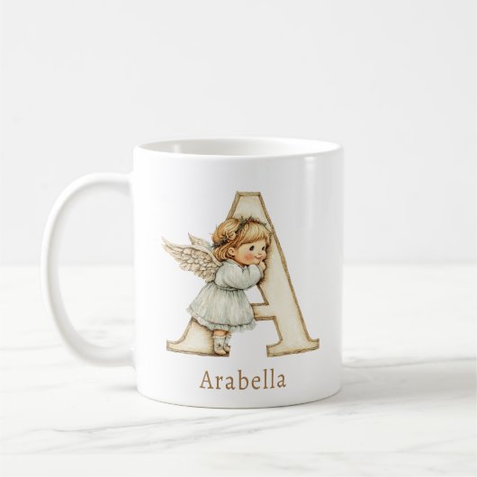 Personalized Monogram A Initial Christmas Angel コーヒーマグカップ (左)