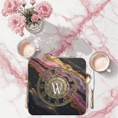 Personalized Monogram Agate Pink Rustic Metal Luxe コースター