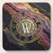 Personalized Monogram Agate Pink Rustic Metal Luxe コースター (正面)