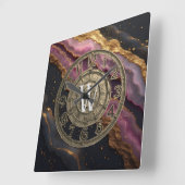 Personalized Monogram Agate Pink Rustic Metal Luxe スクエア壁時計 (傾斜)