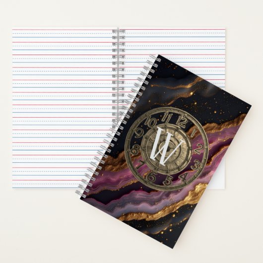 Personalized Monogram Agate Pink Rustic Metal Luxe ノートブック (内側)