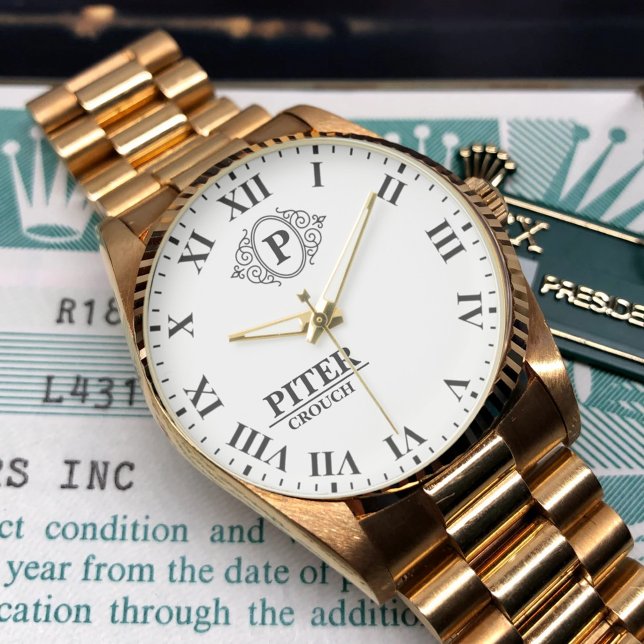 Personalized Monogram and Name black and white 腕時計 (クリエイターアップロード済み)