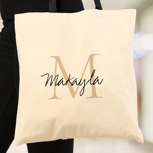 Personalized Monogram Beige Black トートバッグ