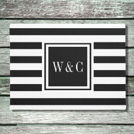 Personalized Monogram Black and White Stripe ドアマット