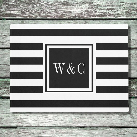 Personalized Monogram Black and White Stripe ドアマット