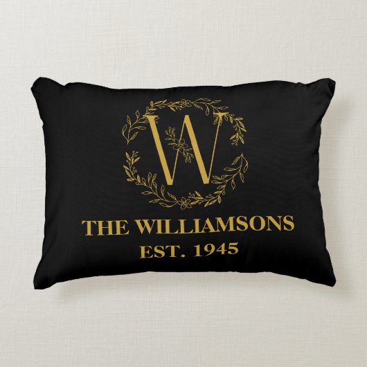 Personalized Monogram Black & Gold Family Initial  アクセントクッション (正面)