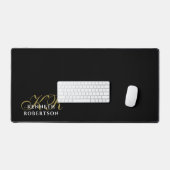 Personalized monogram black gold white stylish デスクマット (キーボード&マウス)