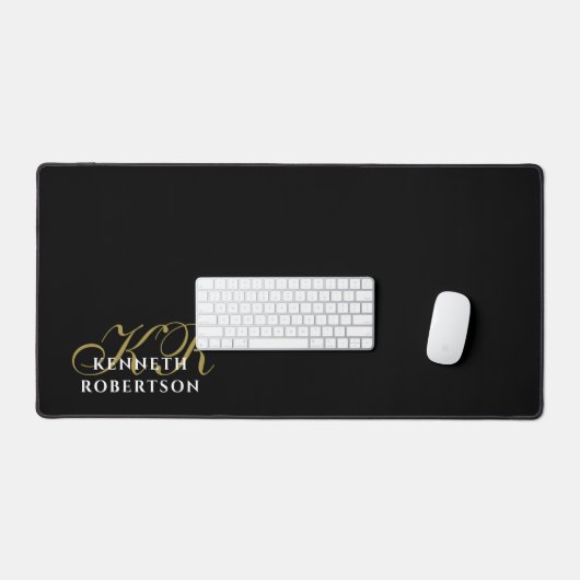 Personalized monogram black gold white stylish デスクマット (キーボード&マウス)