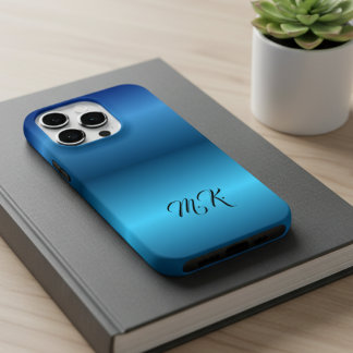 Personalized Monogram Blue IPhone Case for Him 14 Proケース