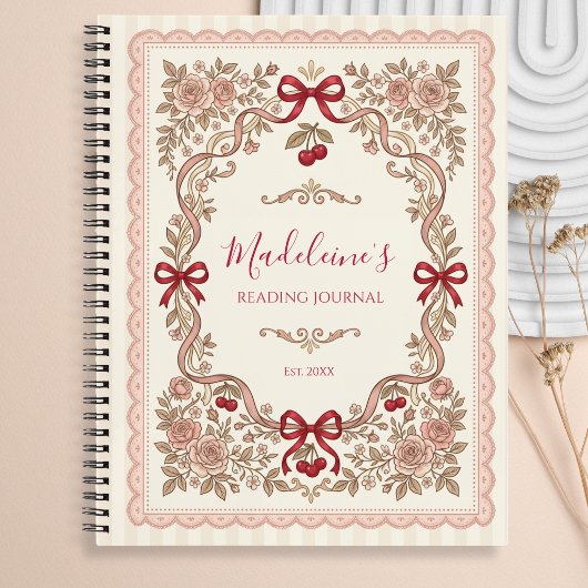 Personalized Monogram Bookworm Reading Journal ノートブック