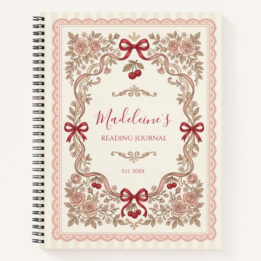 Personalized Monogram Bookworm Reading Journal ノートブック (正面)