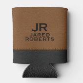 Personalized Monogram Brown & Black Leather 缶クーラー (裏面)