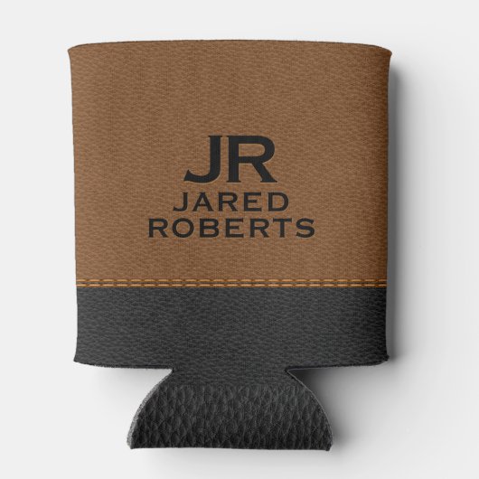 Personalized Monogram Brown & Black Leather 缶クーラー (裏面)