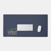 Personalized Monogram Dusty Navy Blue Gold White  デスクマット (キーボード&マウス)