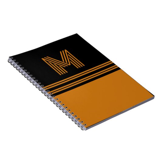 Personalized  Monogram Elegant Black &Brown ノートブック (右側)