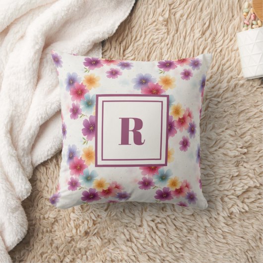 Personalized Monogram – Elegant Modern Floral  クッション (ブランケット)